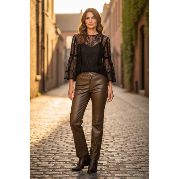 Vintage Gap Real Leather Bootcut Pants Women 10 Dark Green Western Cowgirl Grung - Picture 5 of 16